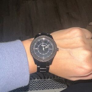 Fossil Black Watch with Crystal Detailing
